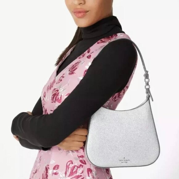 NWOT - Kate Spade lunar light Silver Glitter Saffiano Shoulder Bag Purse Glimmer - Picture 2 of 4